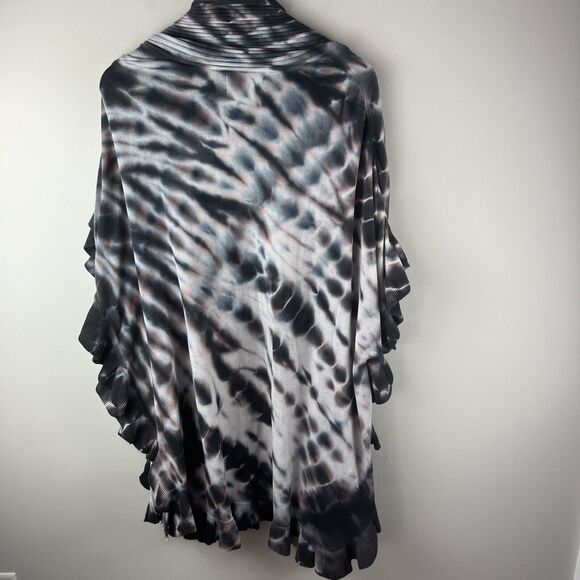 Joseph A Womens 3X Long Open Cardigan Sweater Knit Drape Ruffles Black Beige - Picture 8 of 8